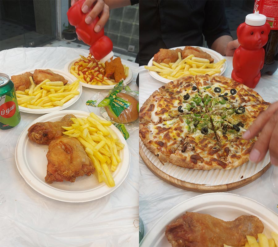 مرغ سوخاری و پیتزا