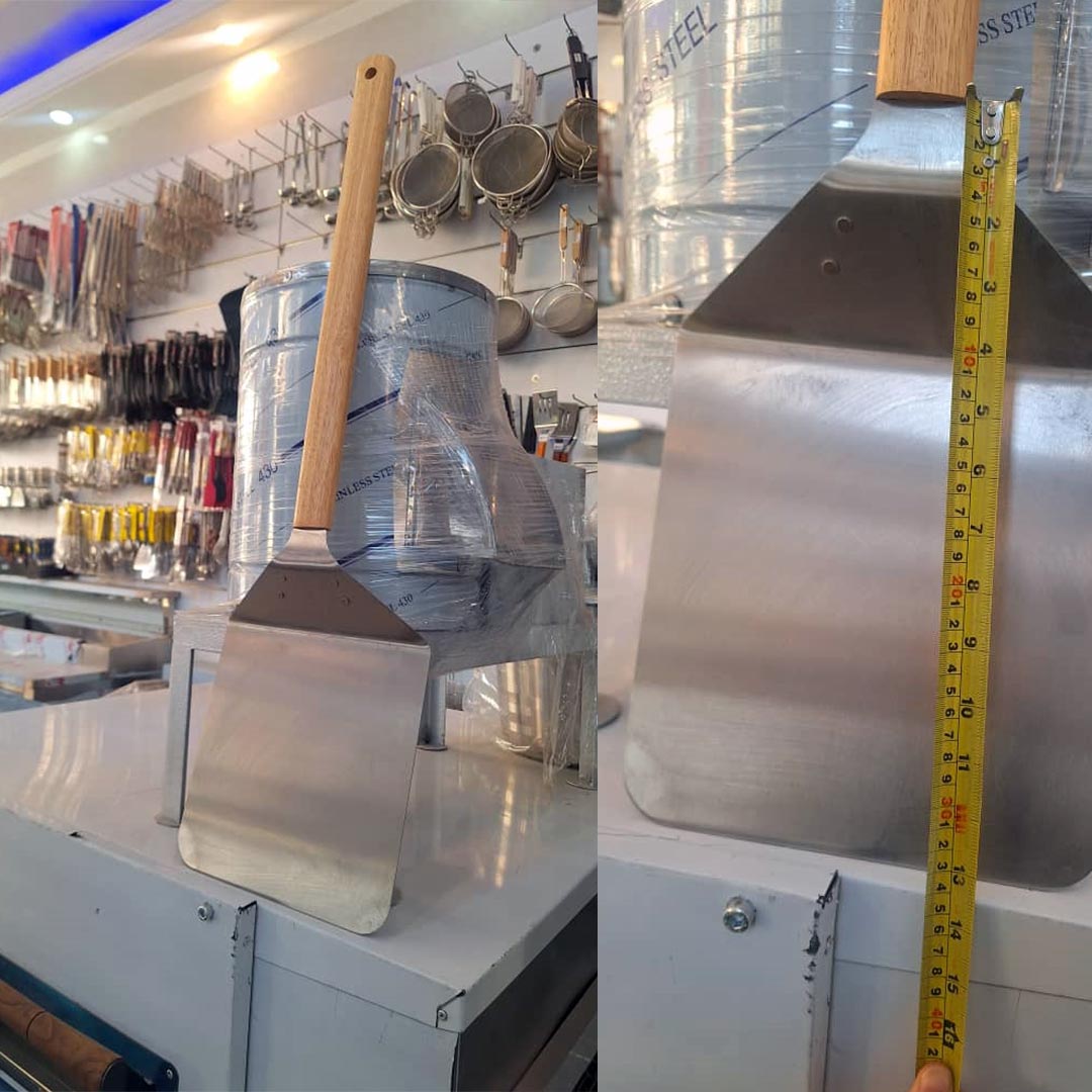 پاروی استیل پیتزا تنوری با دسته چوبی عرض 24 طول 82 سانتیمتر